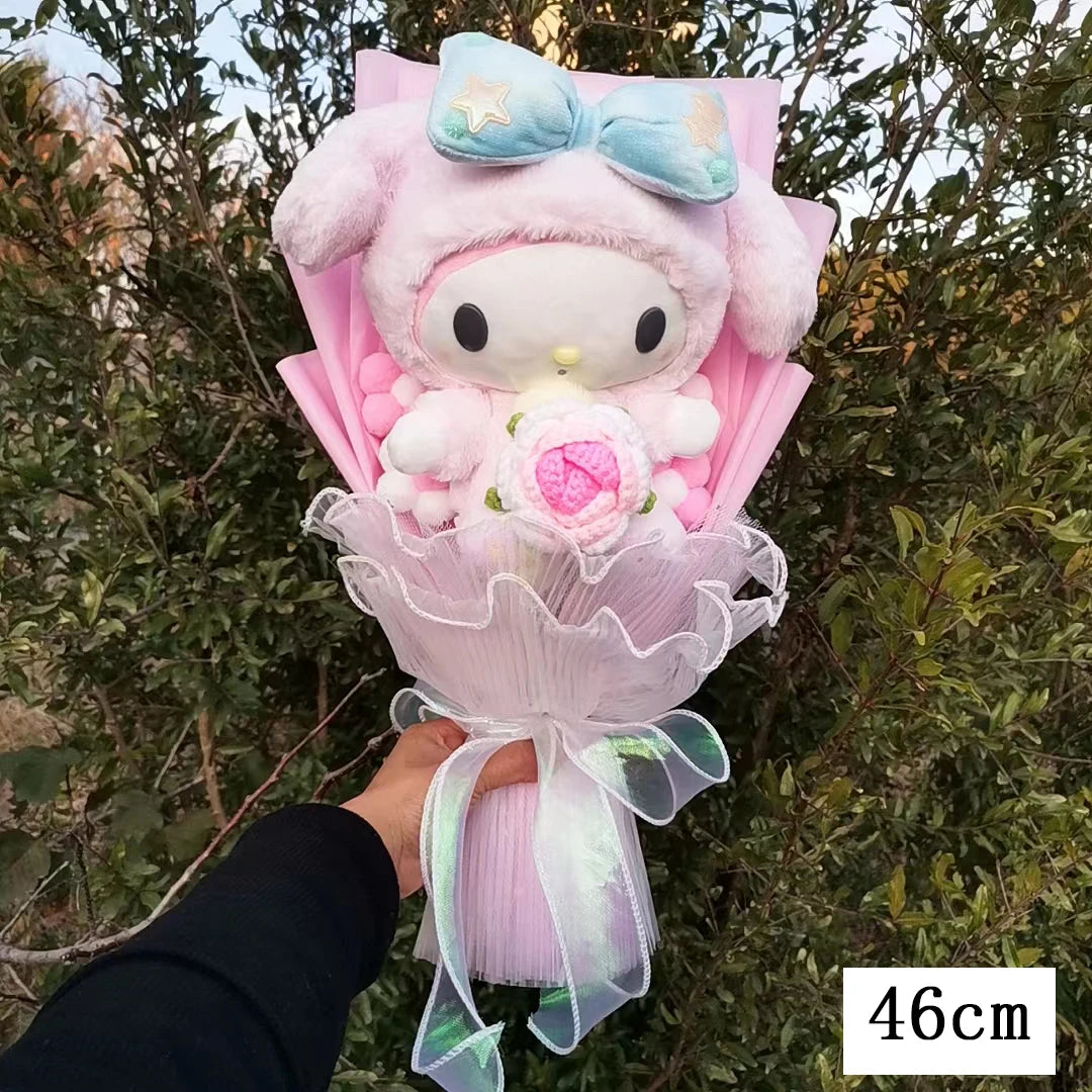 My Melody Graduation Flower Bouquet with Soap Rose Flower, Birthday Sunflower, Anime Plush Doll Toy, Valentine's Day Gifts