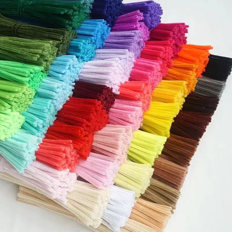 100pcs Colorful Chenille Stems Pipe Cleaners Plush Tinsel Stem Wired Twist Sticks Hair Strip DIY Craft Educational Toys Handmade