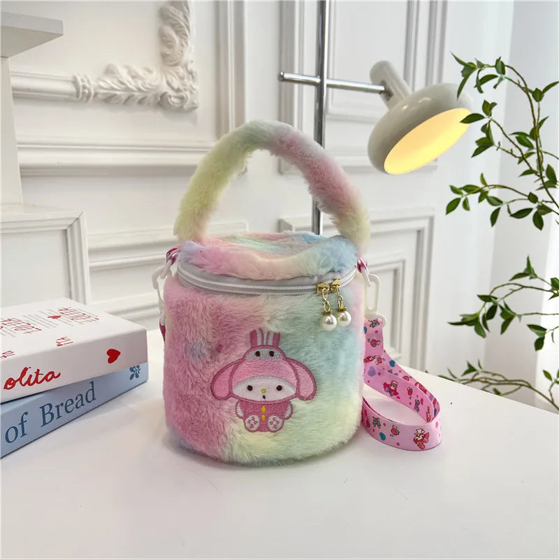 Sanrio Plush Toy Bag Cute Kuromi Doll One Shoulder Handheld Makeup Bag Cross Body Bag Bucket Bag Birthday Gift Wholesale Girl