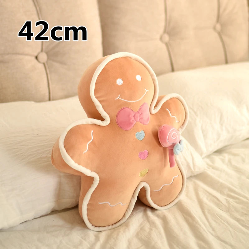 Cute Gingerbread Man Throw Pillow Christmas Tree Plush Toy Girly Room Decoration Lying Elk Plushies Soft Gifts For Girl