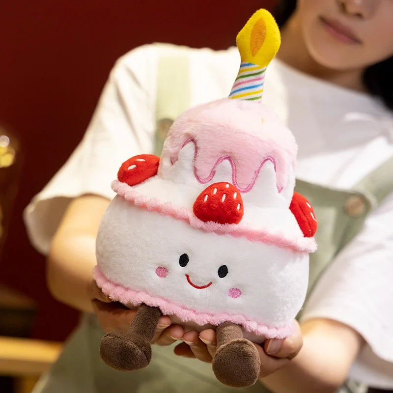 Adorable Strawberry Cake Plush Toy Stuffed Food Dessert Pillow Kawaii Sweet Birthday Cake Candle Party Decor Creative Gift