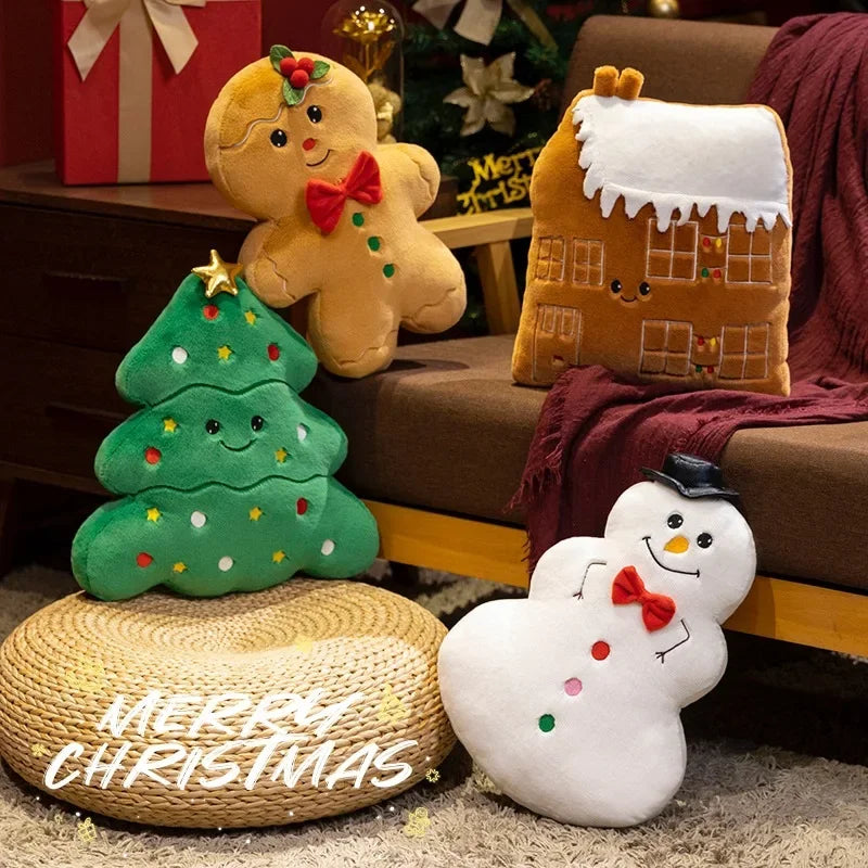 Plush Christmas Tree Snowman Gingerbread Man Toys Soft Pillow Cookie House Stuffed Cute Birthday Plush Gifts Xmas Present