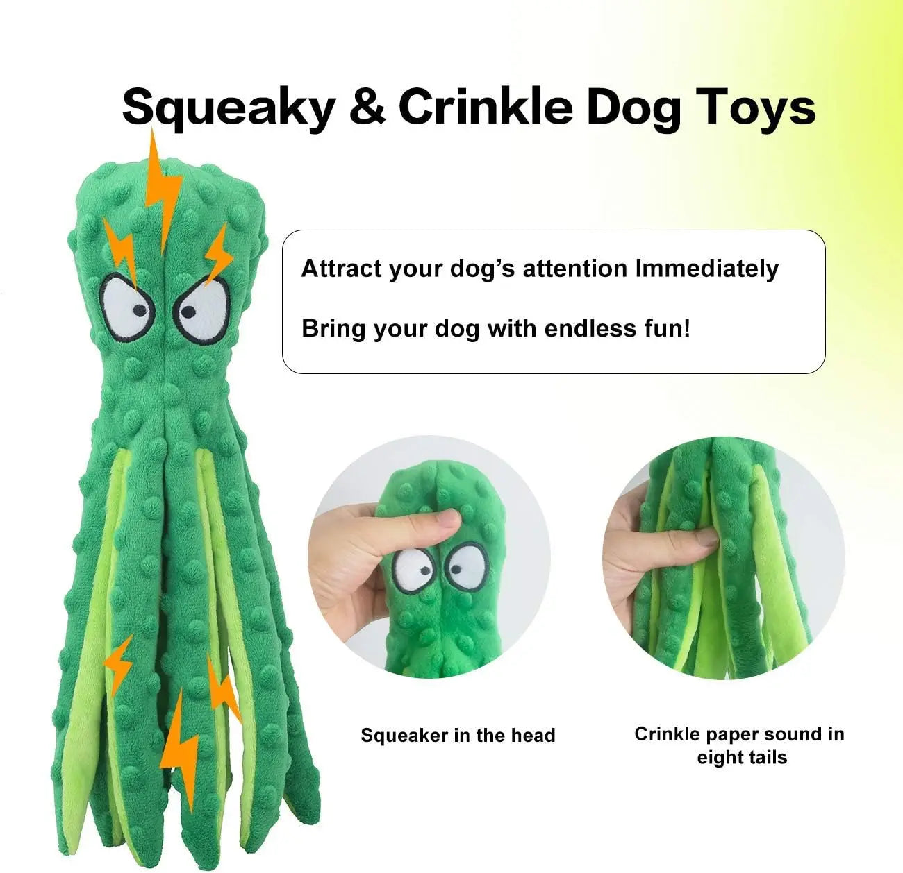 Dog Squeaky Toys Octopus - No Stuffing Crinkle Plush Dog Toys for Puppy Teething, Durable Interactive Dog Chew Toys for Small, M