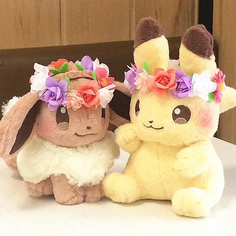 Easter Spring Festival Pokemon Plush Toys Pikachu Eevee Stuffed Toy Kawaii Flower Corolla Elf Peluche Doll Kid Birthday Gift