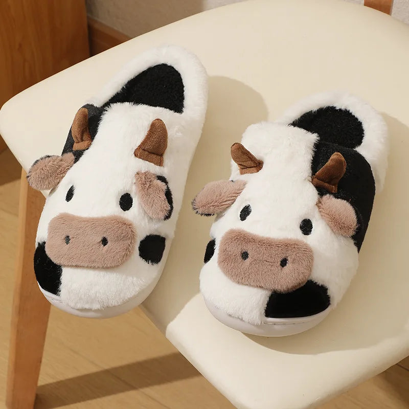 Kawaii Cartoon Cow Design Slippers, Casual & Cute Slip On Plush Lined Slippers, Comfortable Indoor Home Slippers