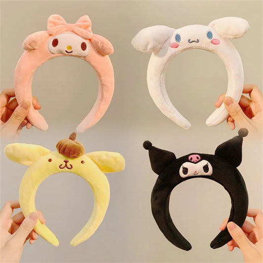 Sanrio Hair Hoop Kawaii Cinnamoroll Kuromi Headband Melody Pompompurin Plush Headdress Women Boutique Hair Accessories Headgear