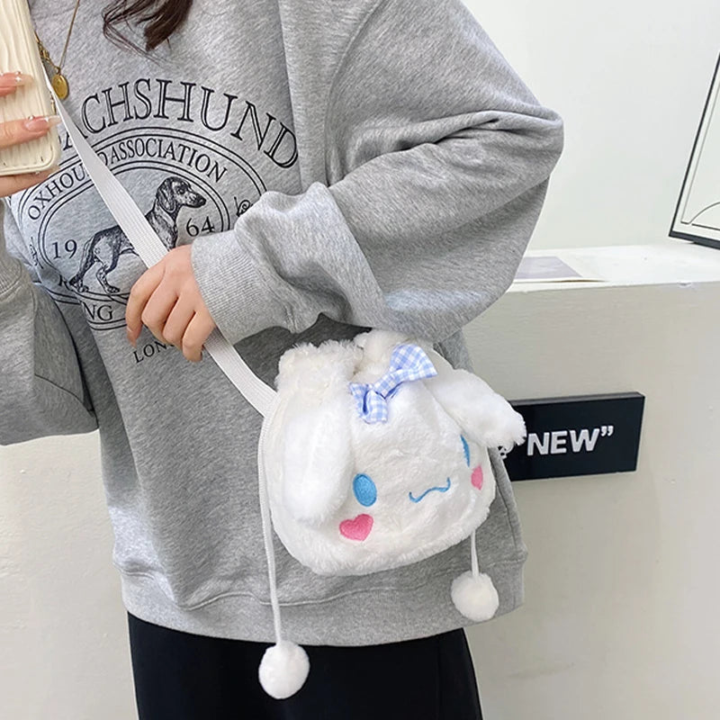 Sanrio Plush Cinnamoroll Shoulder Bag Cartoon Anime Kuromi Portable Drawstring Bag Plushies Toy My Melody Diagonal Package Gift