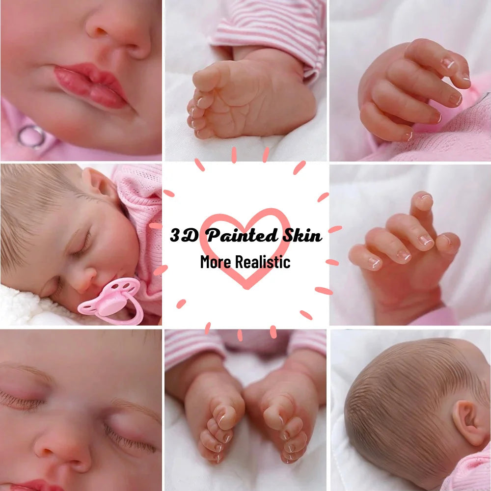 MRB 20 Inch Lifelike Painted Reborn Baby Dolls LouLou 3D Skin Lifelike Baby Girl Vinyl Newborn Dolls Toy Figure Christmas Gift