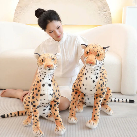 34-66CM Simulation Sitting Cheetah Plush Toy Skin Friendly Plush Stuffed Wild Animal Doll Photography Props Home Decoration