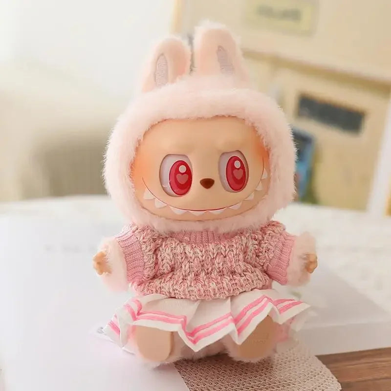 Mini Doll'S Clothes Outfit Accessories For 15-17cm Labubu Idol Knitted sweater JK pleated skirt camera shoes set Clothing Gift