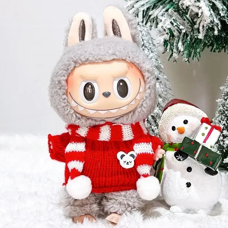 17cm Mini Plush Doll'S Clothes Outfit Accessories For Labubu Idol V1 V2 Christmas winter dress up sweater scarf Clothing Gift