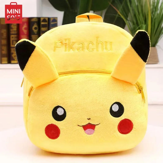 Hot MINISO Anime Plush Backpack Kawaii Cartoon Pokemon Pikachu Poke Ball Hello Kitty Minnie Stitch SchoolBag Kindergarten Gifts