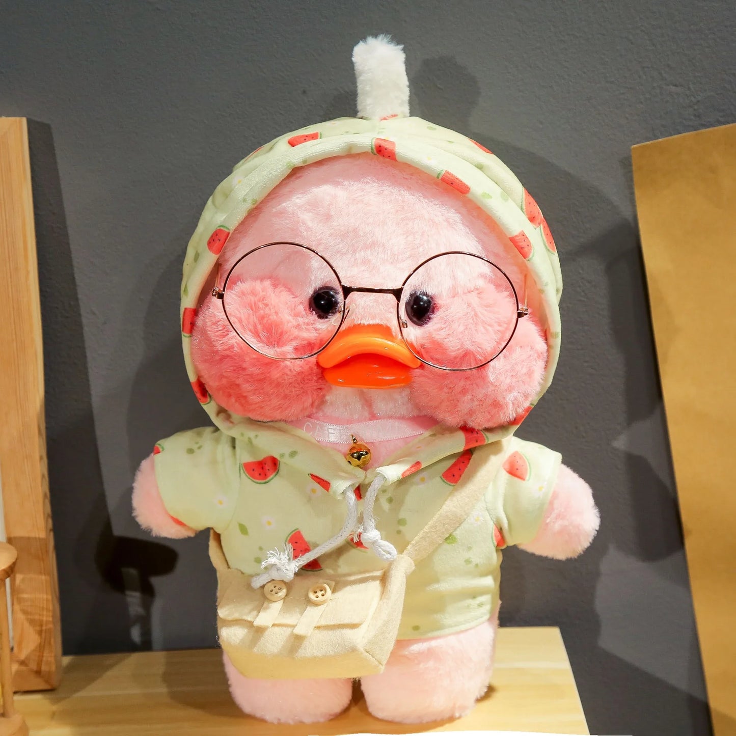 30cm Cute Cafe Pink Duck Stuffed Plush Animals Toy Wear Glasses And Hoodie Soft Doll Girl Birthday Creative Gift For Girls