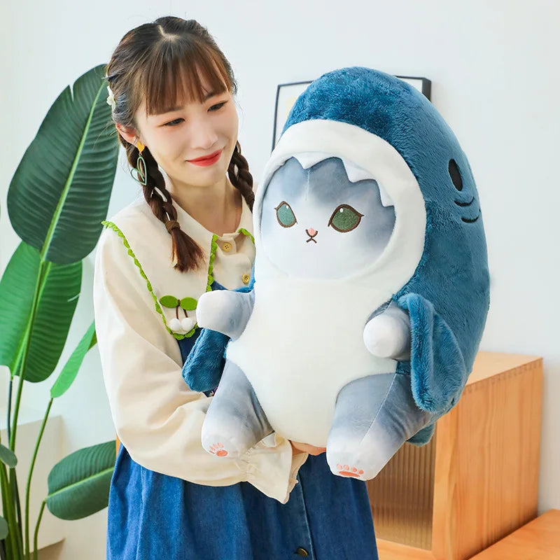 Fun Transformed Cat Doll Plush Toy Cute Gift for Girls and Children Transformed Doll Shark Cat 25cm