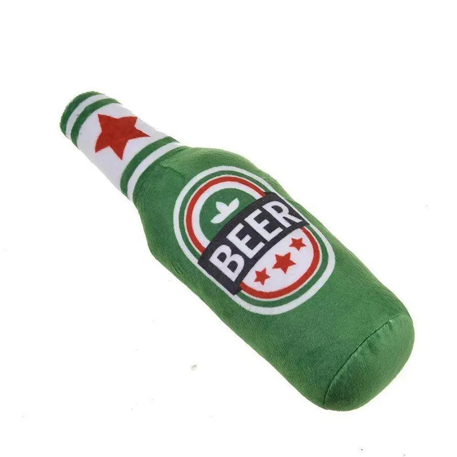 Printed Pattern Plush Filling Vodka Whiskey Bottle Squeaking Sound Pet Dog Toy