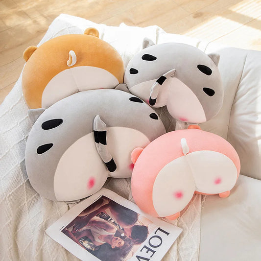 30/42CM Corgi Butt Shaped Plush Pillow Soft Stuffed Cushion Sexy Pink Pig Gray Cat Neck Pillow Car Decoration Toys