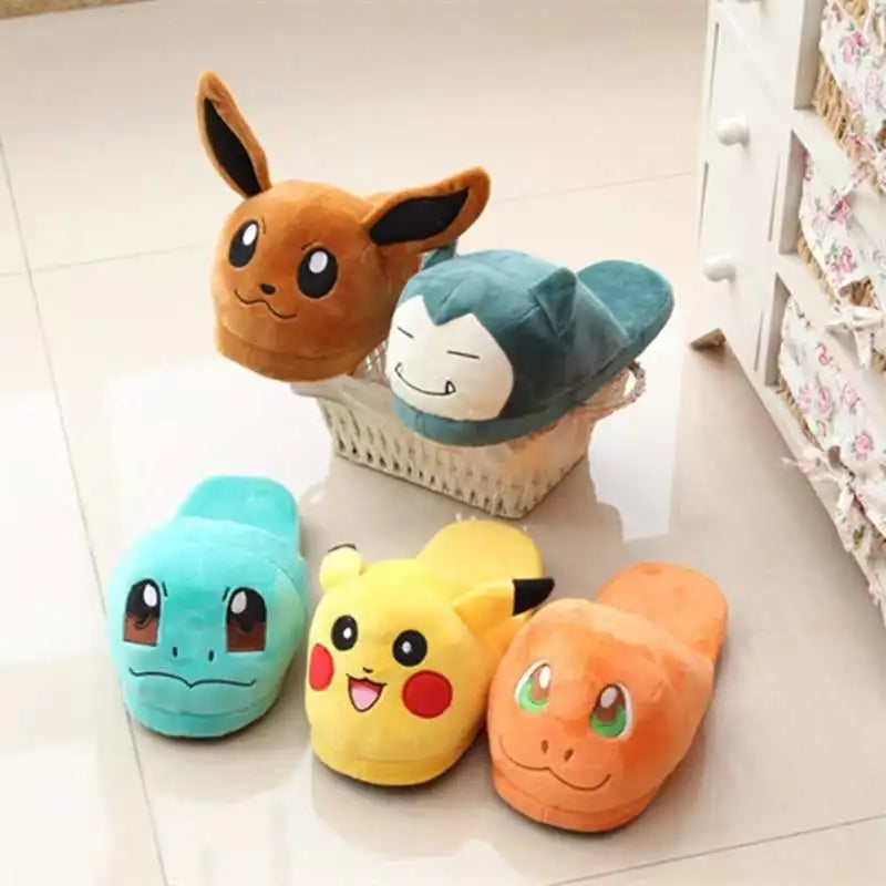 Anime Pokemon Cotton Warm Slipper Pikachu Gengar Snorlax Autumn Winter Indoor Shoes Stuffed Dolls Women Plush Home Slippers