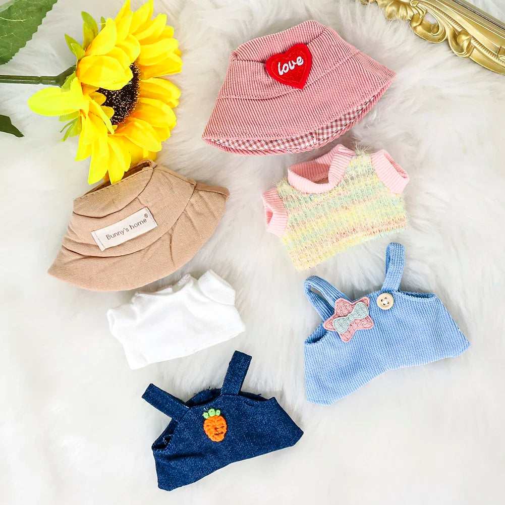 17cm Mini Plush Doll'S Clothes Outfit Accessories For Korea Kpop Exo Labubu Idol Floral skirt overalls suit Clothing Gift