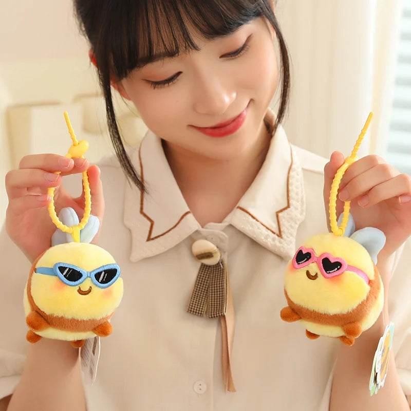 9CM Cute Bee Doll Pendant Stuffed Plush Animal Kids Toys Cartoon Bag Decoration Creative Lovely Girls Birthday Gifts Home Decor