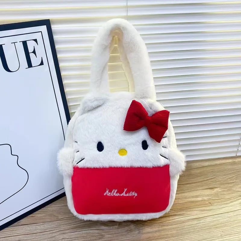 Sanlio Kuromi Japanese Plush Handbag For Student Commuting Large Capacity Cute Girl Feeling Giving Girlfriend Christmas Gifts