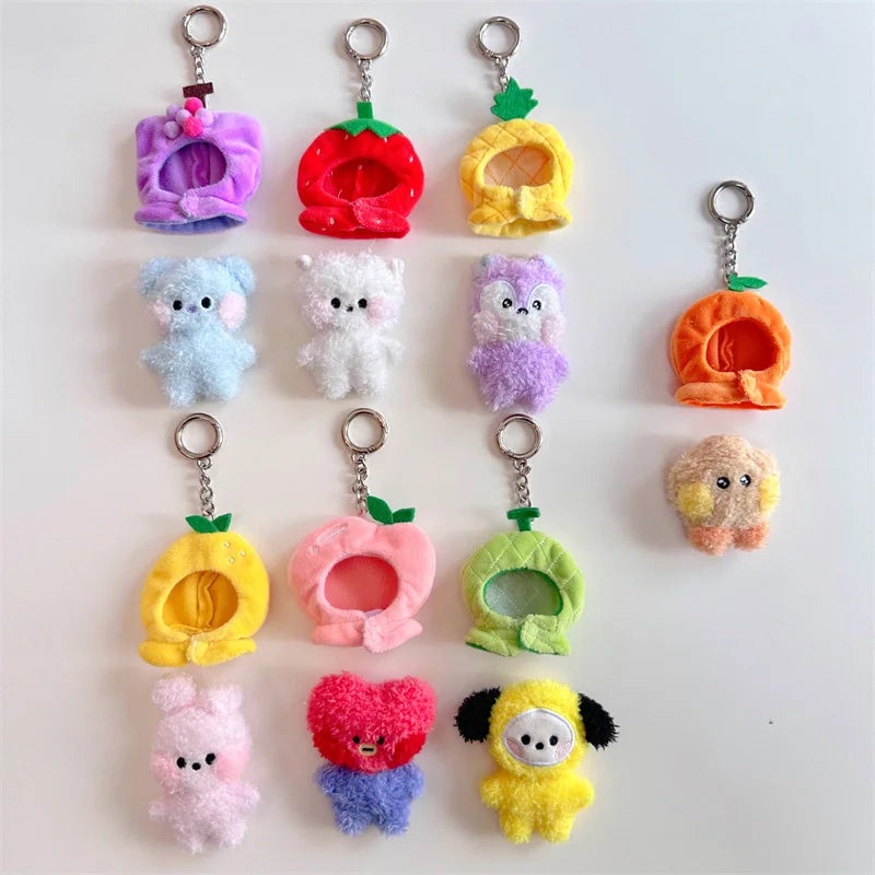 Kawaii BT21 Fruit Head Cover Series Plush Pendant Anime Cute Cartoon Bag Pendant Accessories Plush Keychain Birthday Gift