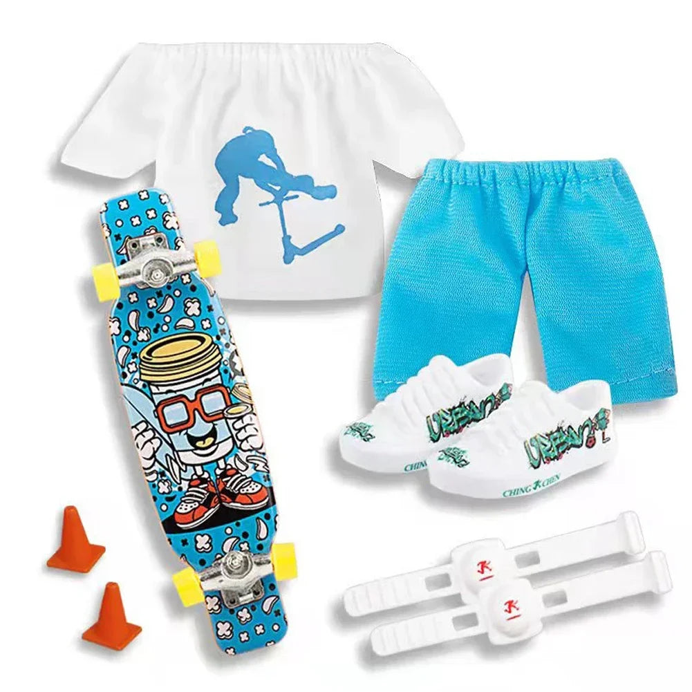 Mini Finger Skateboard Set Finger Board with Pants and Shoes Multicolors for Halloween Party Favor Kids Birthday Gift Game Toys