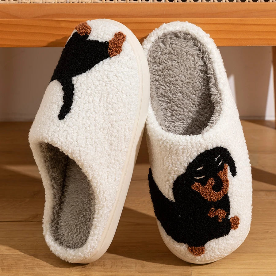 Cartoon Cute and Interesting Dachshund Dog Women Slippers Indoor Warm Comfort Lightweight Bedroom Concise Winter Cotton Shoes