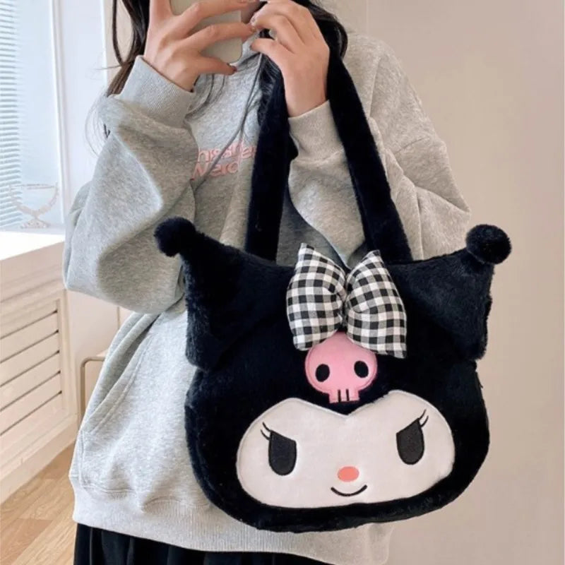 Cute Sanrio Kuromi Plush Bag Large Handbag Cinnamoroll Kawaii My Melody Backpack Shoulder Bag Tote Girl Makeup Plushie Gift bag