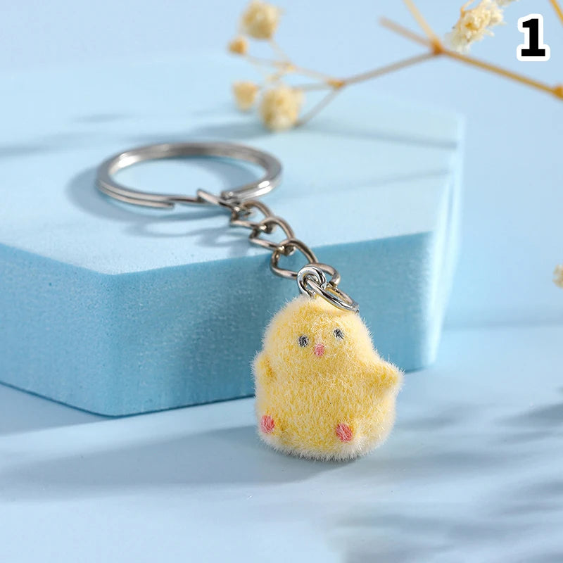 3D Flocking Polar Bear Keychain Cartoon Plush Animal Keyring Bag Pendant Car Key Holder Earphone Charm DIY Jewelry Accessor