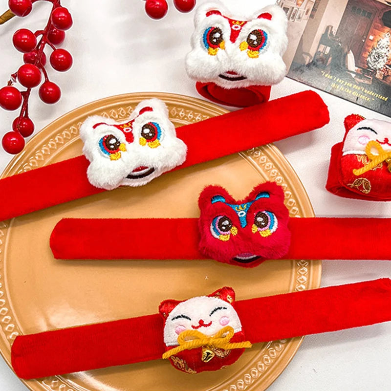 Chinese New Year Awakening Lion Plush Toys Wrist Clap Bracelet For Women Men Cute Cartoon Spring Festival Wristband Gifts