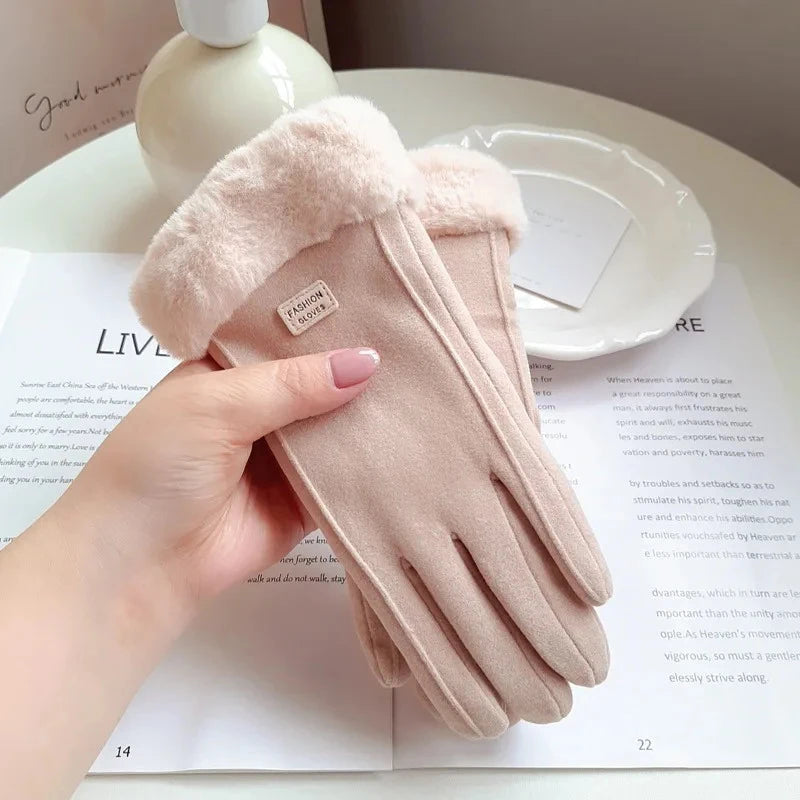 Women Winter Thick Plush Gloves Fashion Warm Suede Outdoor Guantes Lady Touchscreen Driving Gloves Sports Cycling Mittens