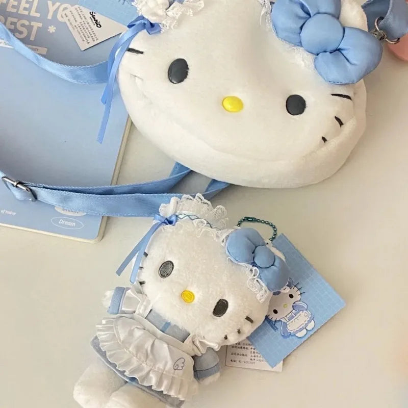 Sanrio Plush Doll Blue Fantasy Hello Kitty Car Keychain Cute Girly Heart School Bag Pendant Anime Peripheral Couple Holiday Gift