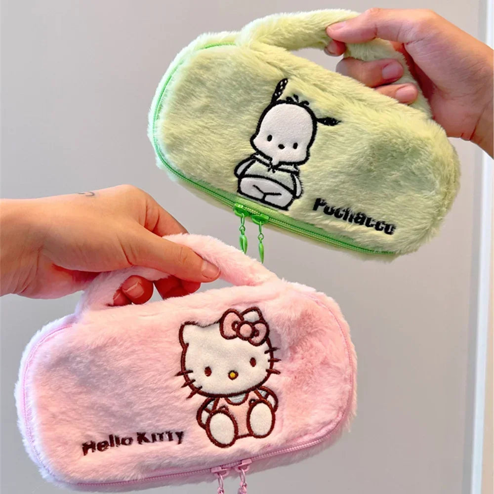 Cute Plush Cartoon Hello Kitty Travel Makeup Bag Girl Gift Kawaii Pochacco Kuromi Melody Student Stationery Pencil Case Supplies