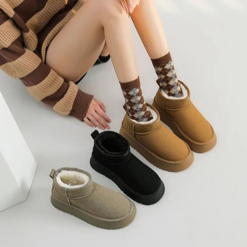 Winter Women Short Plush Warm Snow Boots Casual Shoes  New Suede Fur Chelsea Ankle Boots Flats Platform Ladies Shoes Botas