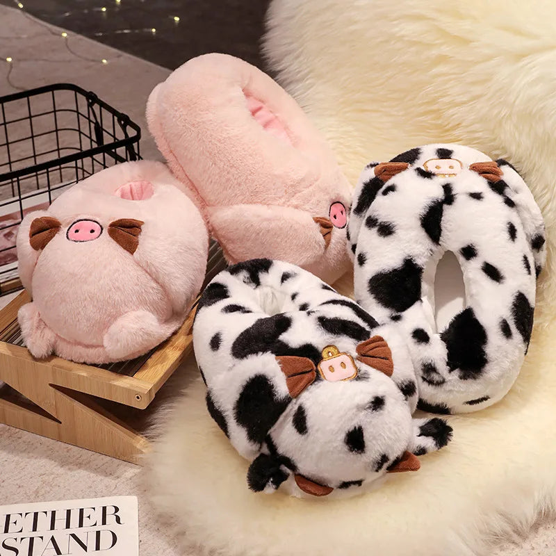 Kawaii Plush Cattle&Dog&Pig&Cat Slippers Cartoon Cute Soft Stuffed Animals Plushy Shoes Winter Indoor Warm Slipper Elegant Gift