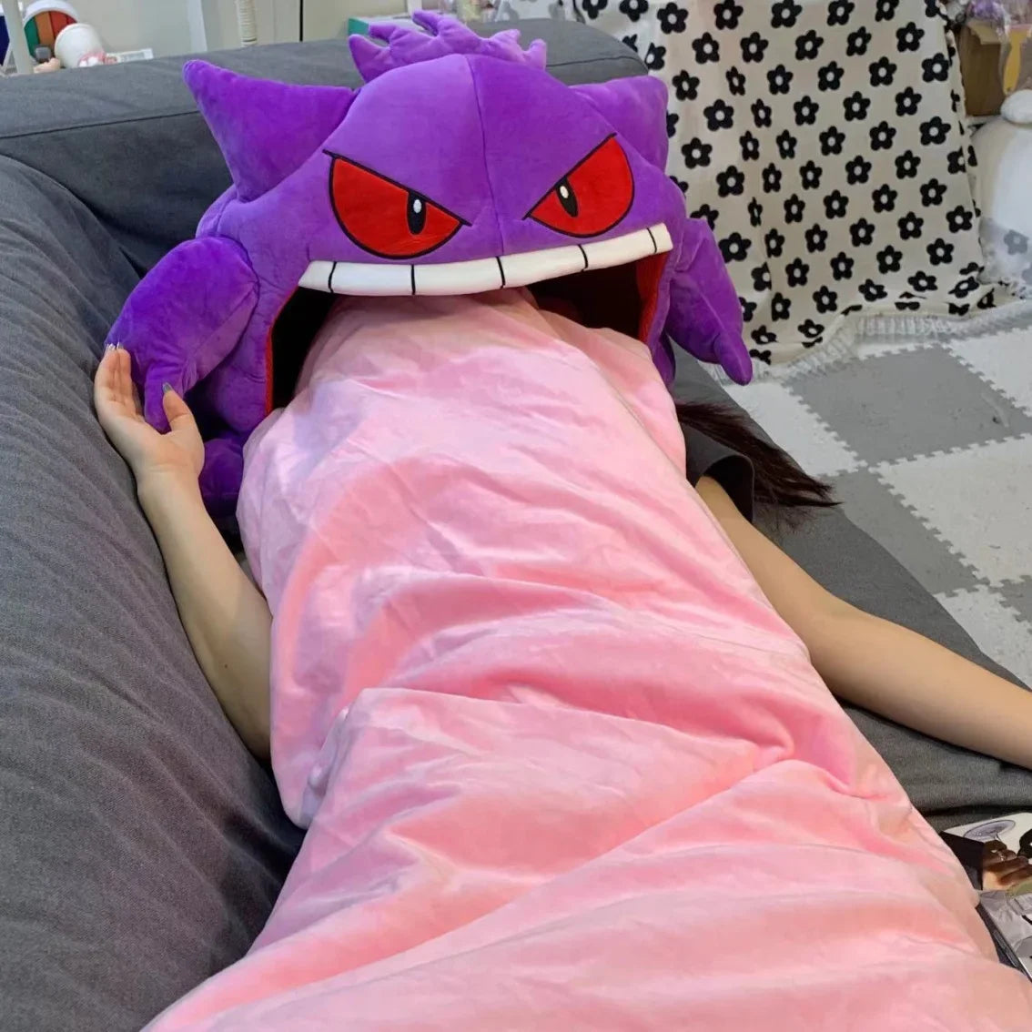 New Hot 130cm Pokemon Gengar Big Tongue Plush Anime Peripheral Big Size Gengar Sleep Pillow Dual Purpose Nap Blanket Stuffed Toy