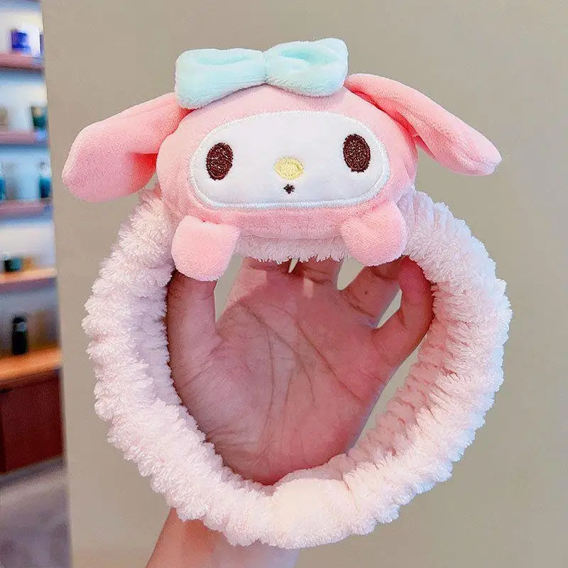 2024 New Sanrio Plush Hair Band Toy Cute Kuromi Hello Kitty Cinnamoroll My Melody Pompom Purin Headdress Kid Girl Birthday Gifts