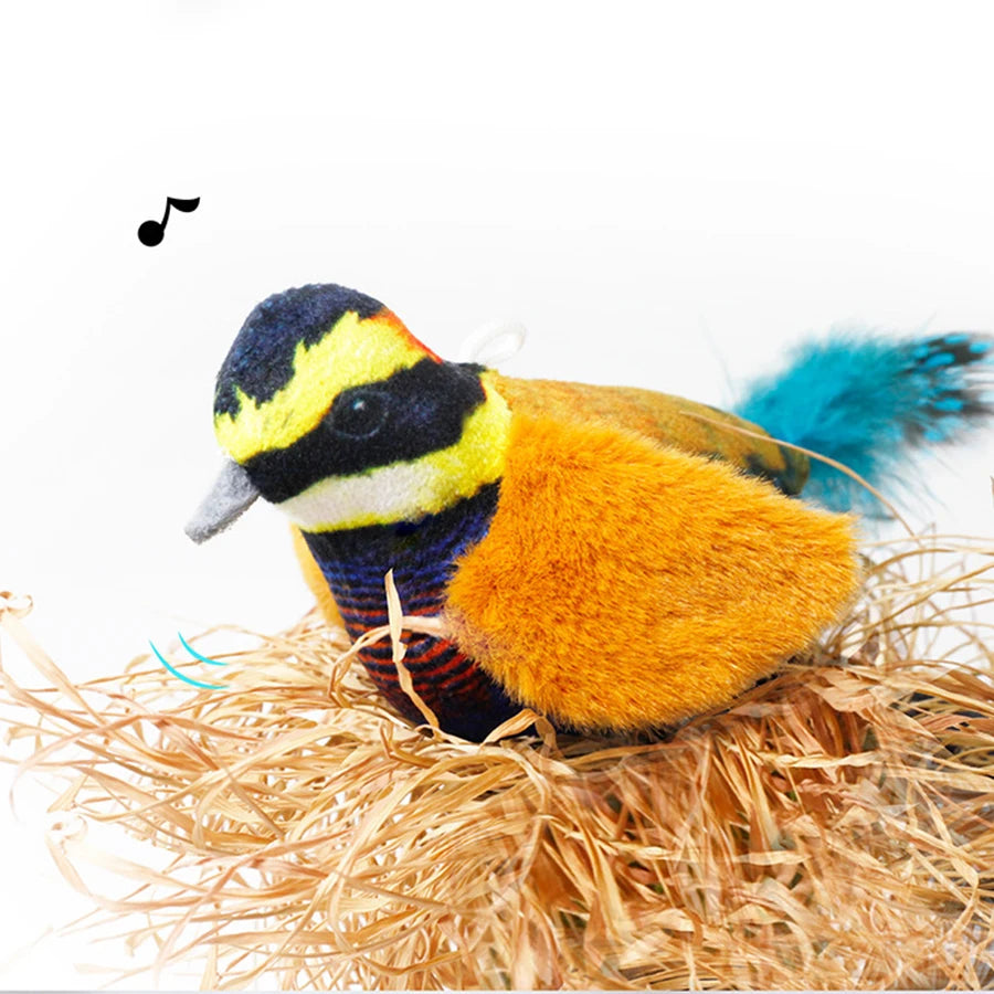 Pet simulation calling bird plush sound hanging cat toy feather bird cat self fun to relieve boredom