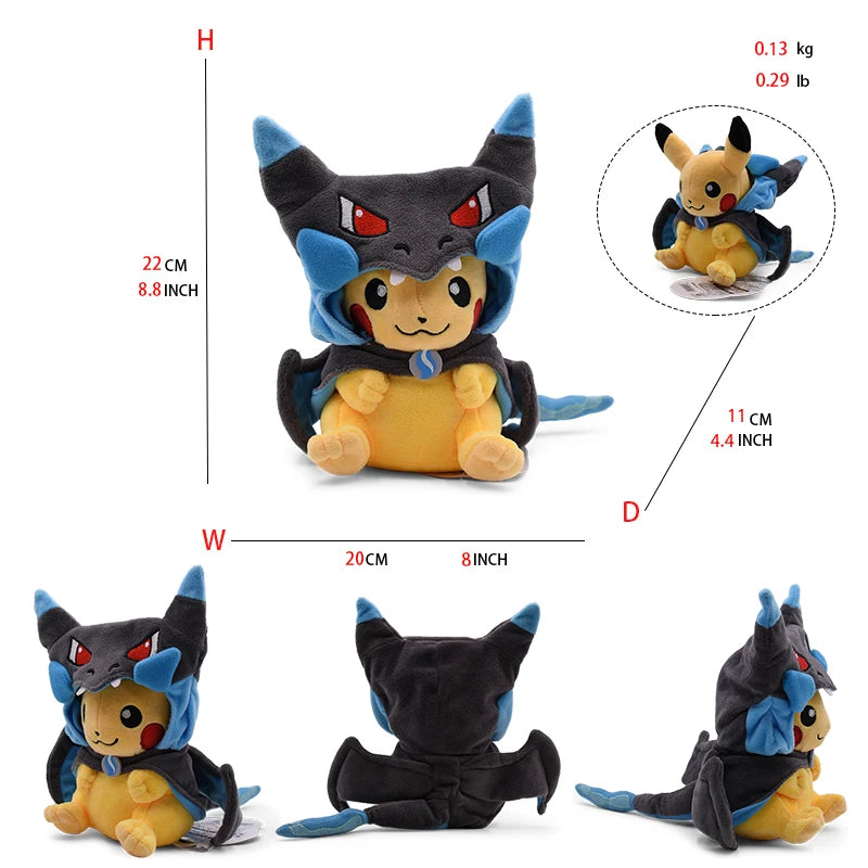 Cos Eevee Pikachu Cosplay Plush Toys Charizard Peluche Lucario Stuffed Animal Doll Collectible Gift,Cartoon 20-30CM