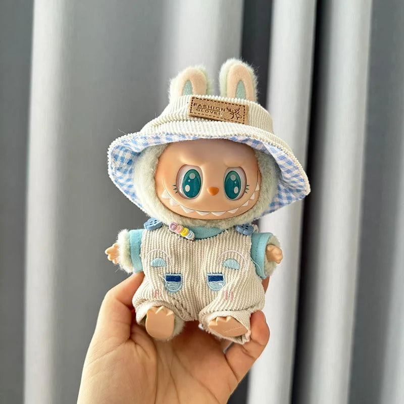 17cm Mini Plush Doll'S Clothes Outfit Accessories For Labubu Idol V1 V2 sitting party Matcha Green Jumpsuit Set Clothing Gift