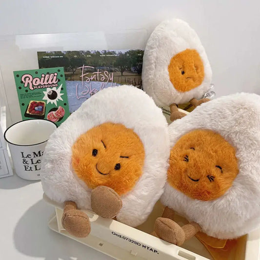 Furry Kawaii Soft Boiled Egg Plush Cuddly Plushies Doll Stuffed Food Long Plush Different Emotions Toys Home Decor Kids Gift