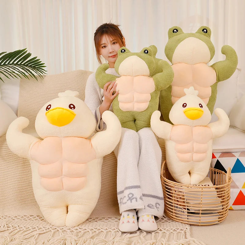 Kawaii Stuffed Strong Muscle Frog&Duck Toys Pillow Super Soft Animals Dolls Lover Girlfriend Appease Toy Home Sofa Cushion