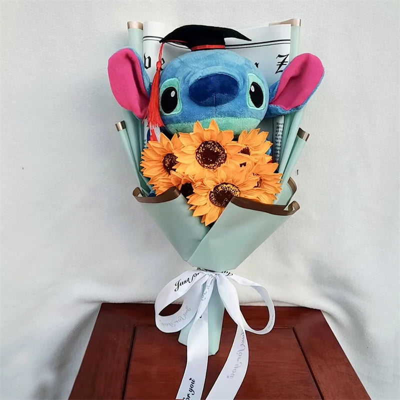 Doctor Teddy Bear Stitch Plush Bouquet Toys with Sunflower  Cute Teddy Bear Doll Student Graduation Souvenir Birthday Gifts