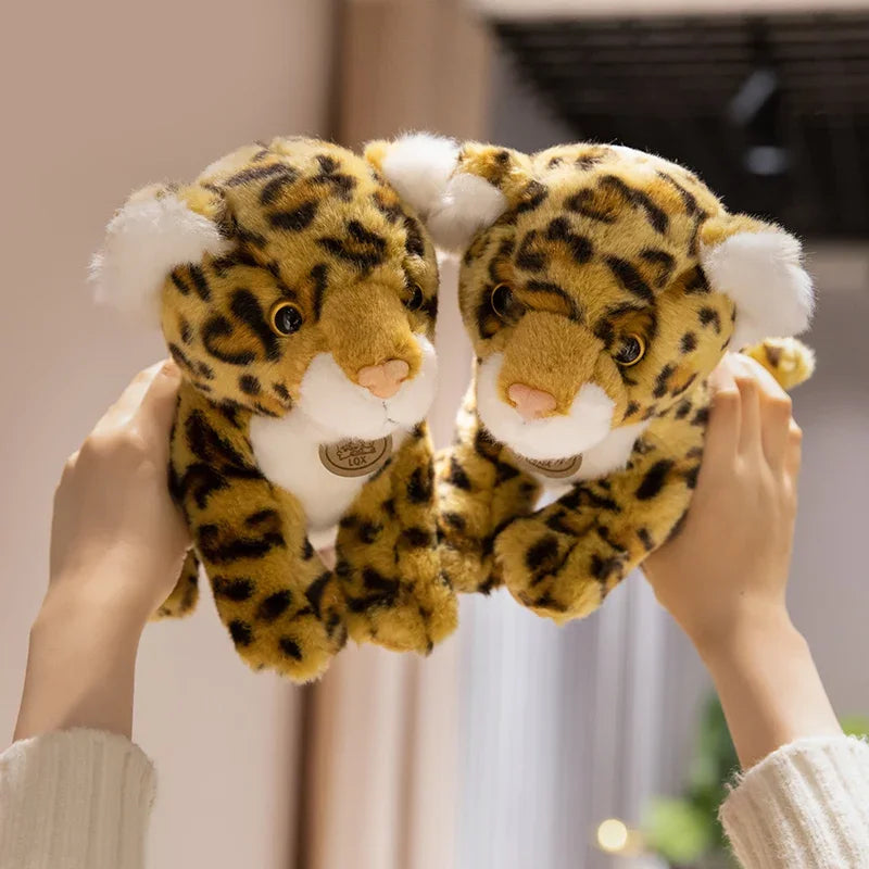 15-25cm Real Life Leopard Plush Toys Cute Simulation Cheetah Cub Models Stuffed Soft Animal Baby Doll Room Decor Cute Gift