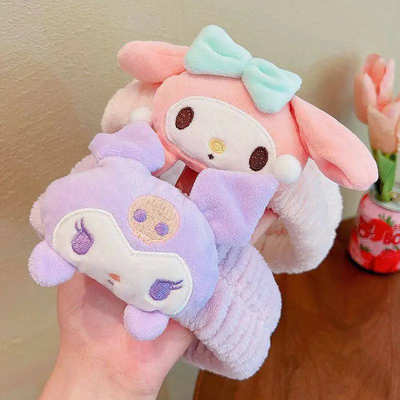 Sanrio Kuromi Melody Plush Doll Face Wash Makeup Hairband Cinnamoroll HelloKitty Non Slip Elastic Hair Accessories Girl Toy Gift