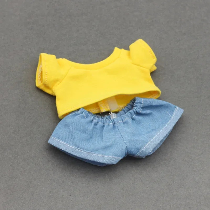 Doll Clothes Outfit Accessories For Korea Kpop Exo 15-17cm Labubu Idol Dolls 10cm cotoon doll T-shirt denim shorts set Clothing