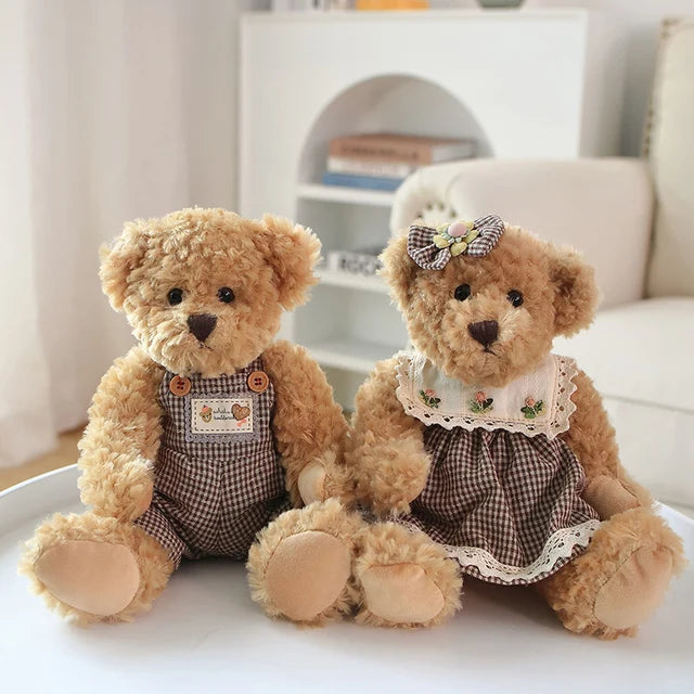 A pair 26cm Cute Couple Teddy Bear With Cloth Plush Toys Stuffed Dolls Toy Kids Baby Girls Children Girl Birthday Christmas Gift