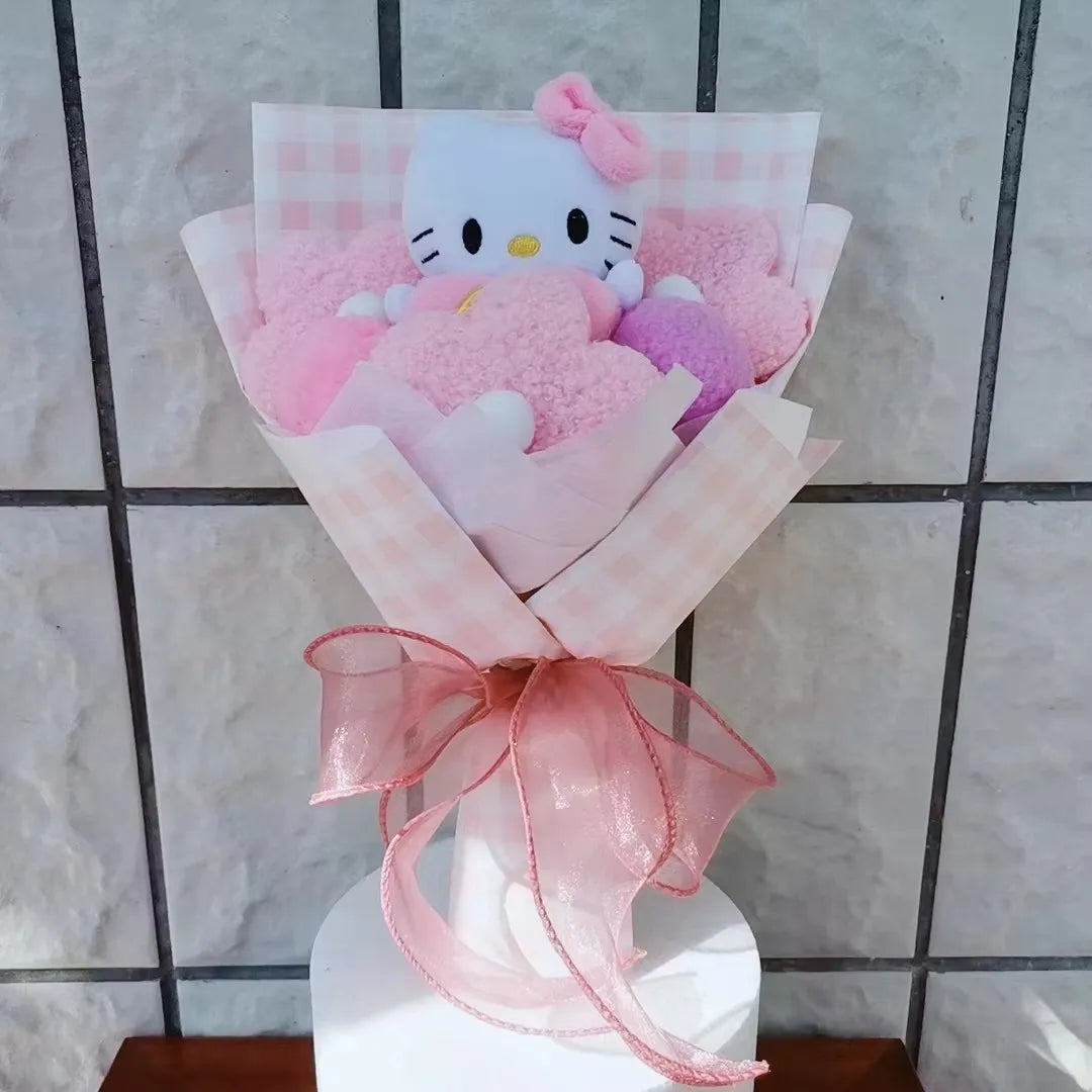 Kuromi Hello Kitty Cinnamoroll Plush Toys Kawaii Creative Handmade Sanrio Bouquet Valentine Christmas Graduation Gifts