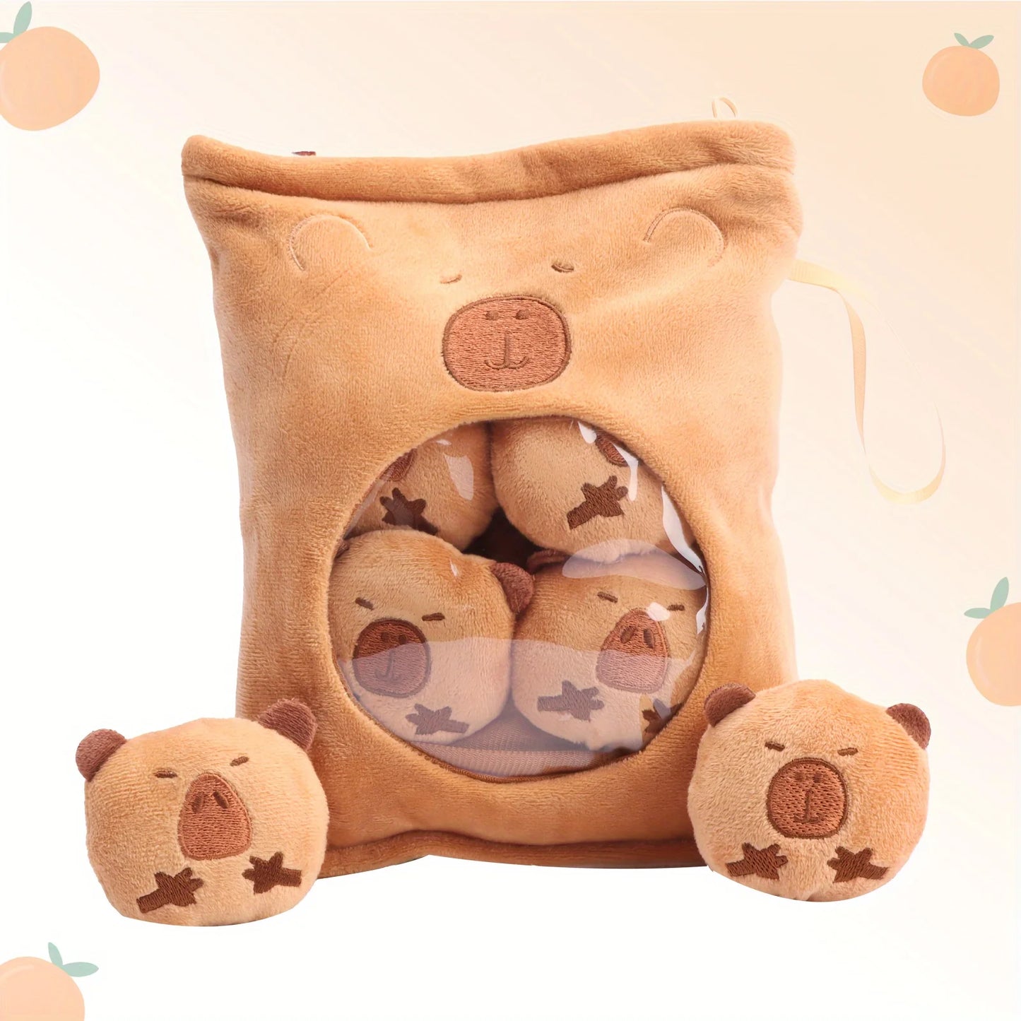 Kawaii Capybara Snack Bag Plush Toys The Soft And Cute Capybara Plush Bag Holds Four Capybara Cubs Funny Stuffed Animal Plush To