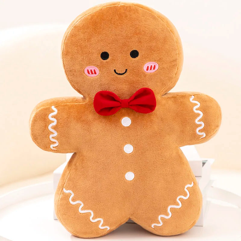 Adorable Ginger Bread Plush Toy Stuffed Caramel Chocolate Gingerbread Man Cushion Christmas Tree House Bow Ring Decor Xmas Deer